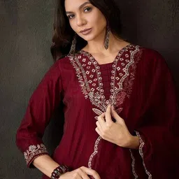 kvs fab Women Embroidered Straight Kurta Set with Dupatta image 5