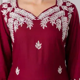 nishabd Women Embroidered Straight Kurti with Bracelet Sleeves image 5