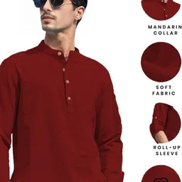 apektra Men Slim Fit Short Kurta with Mandarin Collar image 5