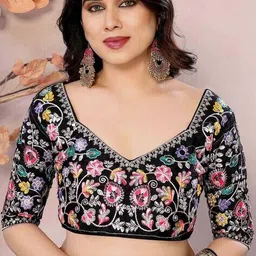 nyrika Women Embroidered Saree with Blouse Piece image 5