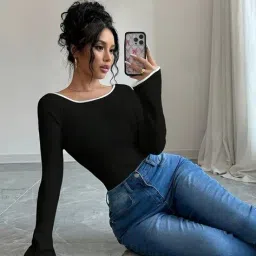 wanquila Women Boat-Neck T-Shirt with Full Sleeves image 5