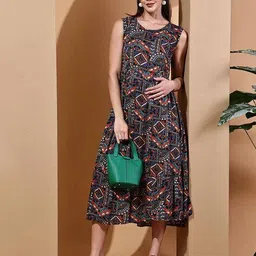 moms maternity Women Printed Fit & Flare Dress image 5