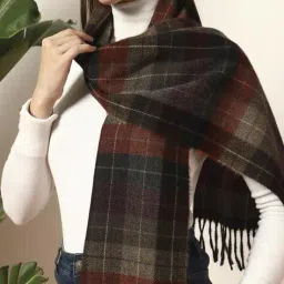 handicraft-palace Women Checked Scarf with Fringes image 5