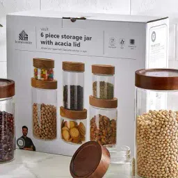 home centre Set of 6 Glass Storage Canisters with Wooden Lid image 5