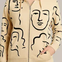 wineberry Women Printed Regular Fit Hoodie with Zip-Front image 5