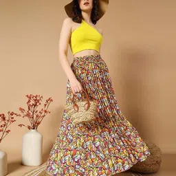 zwerlon x ag Women Floral Print Pleated A-Line Skirt image 5