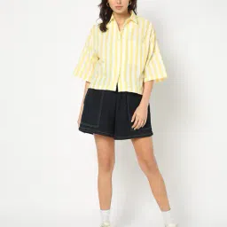 yousta Women Striped Boxy Fit Shirt with Patch Pocket image 5