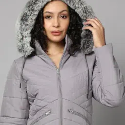 fort collins Women Regular Fit Zip-Front Bomber Jacket with Detachable Hood image 5