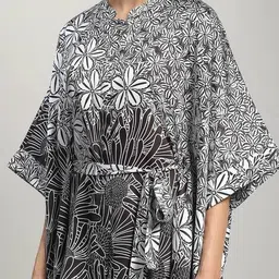 satya paul Women Floral Print A-Line Kaftan with Mandarin Collar image 5