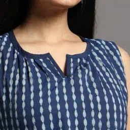 indie picks Indigo Dyed & Double Dabu Print Collar-Neck Short Top image 5