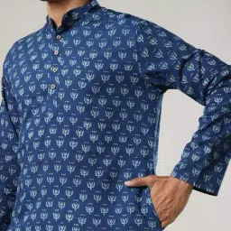 indie picks Handblock Print Hand -Dyed Indigo Double Dabu Cotton Long Kurta image 5