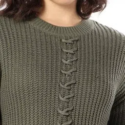 dnmx Women Knitted Relaxed Fit Criss-Cross Tie-Up Sweater image 5