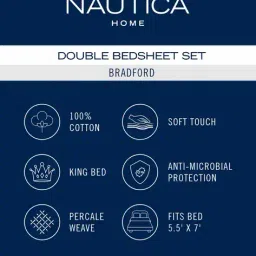 nautica 150 TC King-Size Bedsheet with Pillow Covers image 5