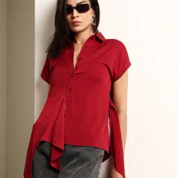 Shein Spread Collar Extended Sleeves Front Tie-Up Shirt Style Top image 1