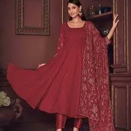 warthy ent Embroidered 3-Piece Semi-stitched Anarkali Dress Material-picture-12