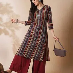globus Geometric Print Straight Kurta with Palazzos-picture-39