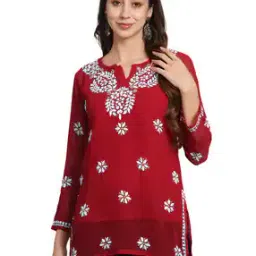 paramount chikan Women Embroidered Straight Kurti with Slip-picture-38