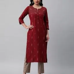 kami kubi Women Ikat Print Round-Neck Straight Kurta-picture-48