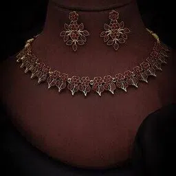 brado jewellery Women Gold-Plated Stone-Studded Necklace & Earrings Set-picture-11