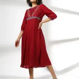 Women Embroidered Yoke Fit & Flare Dress-image-19