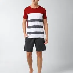peter england Men Striped Crew-Neck T-Shirt with Shorts Set-picture-13