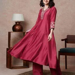 globus Women Floral Embroidered & Sequinned Yoke Panelled A-Line Anarkali Kurta-picture-22