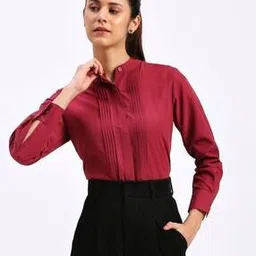 fithub Women Pintuck Regular Fit Shirt with Band Collar-picture-51