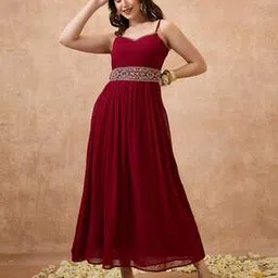 Women Georgette Embroidered A-Line Dress-image-53