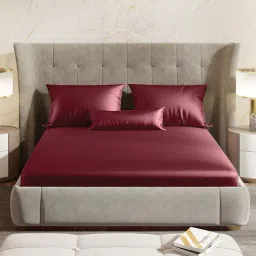 haus & kinder 300TC Satin King Flat Bedsheet with 2 Pillow Cover image 1