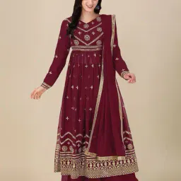 fashion basket Women Embroidered 3-Piece Semi-Stitched A-Line Dress Material image 1