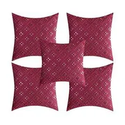 desi shopping Set of 5 Mirror Embroidered Cushion Covers 16" x 16"-picture-20