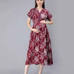 nightspree Leaf Print Fit & Flare Dress with Collar Neck-picture-50