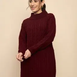 clapton Women Knitted High-Neck Sweater Dress-picture-14