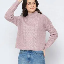 Women Cable-Knit High-Neck Pullover-image-18