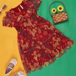 pantaloons junior Girls Leaf Print Tiered Dress-picture-51
