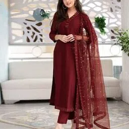dmunesh fashion Women Embroidered Straight Kurta with Pants & Dupatta-picture-12