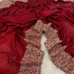 peachmode Women Embroidered With Stonework  Saree image 1