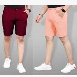 indiclub Pack of 2 Men Flat Front Regular Fit Shorts-picture-20