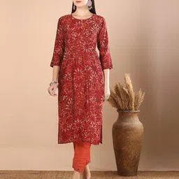fashor Floral Printed and Embroidered Muslin Silk Straight Fit Kurta-picture-46