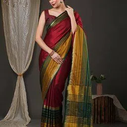 ri-wah Tant Woven Saree with Contrast Border-picture-10