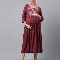 negen Embroidered Fit & Flare Dress with Feeding Zipper-picture-52