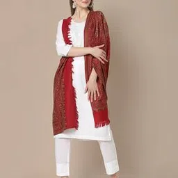 Pashmina Wool Kani Kalamkari & Kashmiri Handloom Shawl with Tassels-image-12