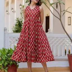 antaran Women Floral Print Pure Cotton Tiered Dress-picture-51