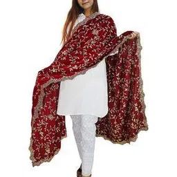 matelco Leaf Print Dupatta with Embroidery-picture-50