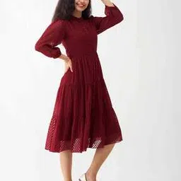 aask Women Fit & Flare Dress with Puff Sleeves-picture-15
