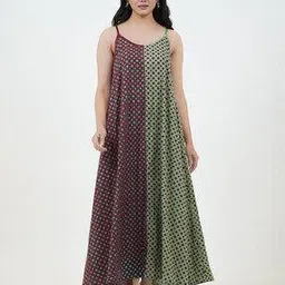 Hand-Dyed Polka Handblock Print Cotton Dress-image-15