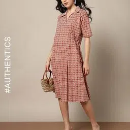 indie picks Handblock Print Straight Cotton Wrap Dress-picture-19