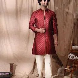 midav Men Floral Woven Regular Fit Long Kurta with Mandarin Collar -picture-14