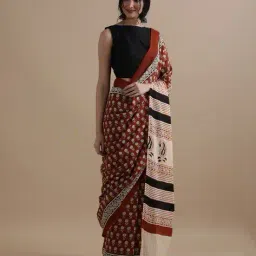 jaipur kurti Women Floral Print Pure Cotton Mulmul Saree image 1