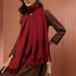 Women Fabindia Maroon Wool Woven Stole image 1